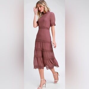 Lulu's Dreaming Of You Mauve Tiered Smocked Midi Dress